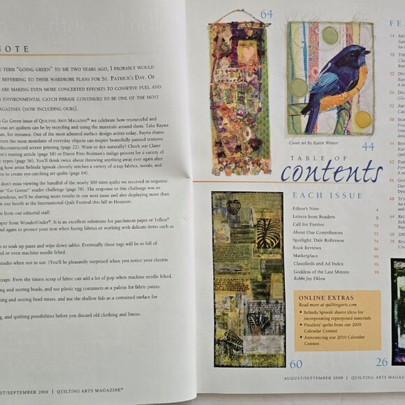 Quilting Arts Magazine August September 2008 Are Go Green Issue Quilted Pet Port - Picture 2 of 11